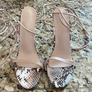 Faux snake skin lace up heel